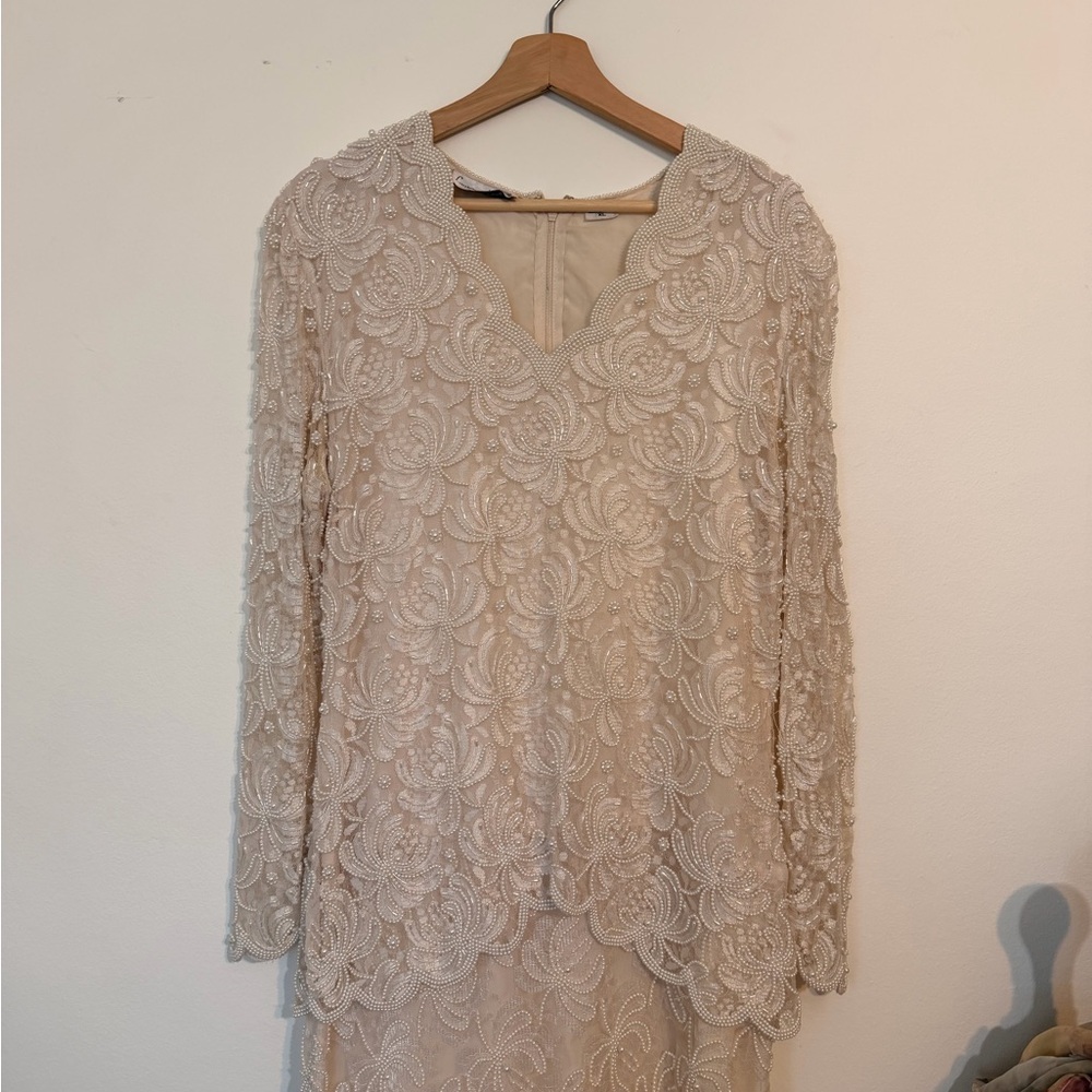 Laurence Kazar Pearl Embellished Cream Dress